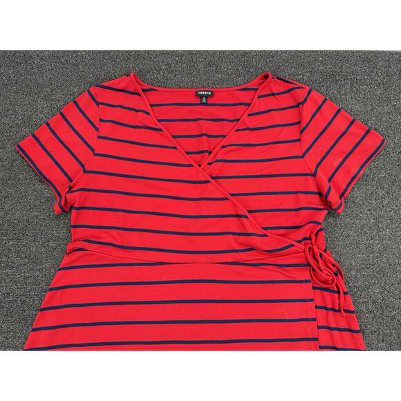 Torrid Womens Red & Blue Striped Wrap Knit Jersey Short Sleeve Plus Size 3XL - Picture 5 of 13